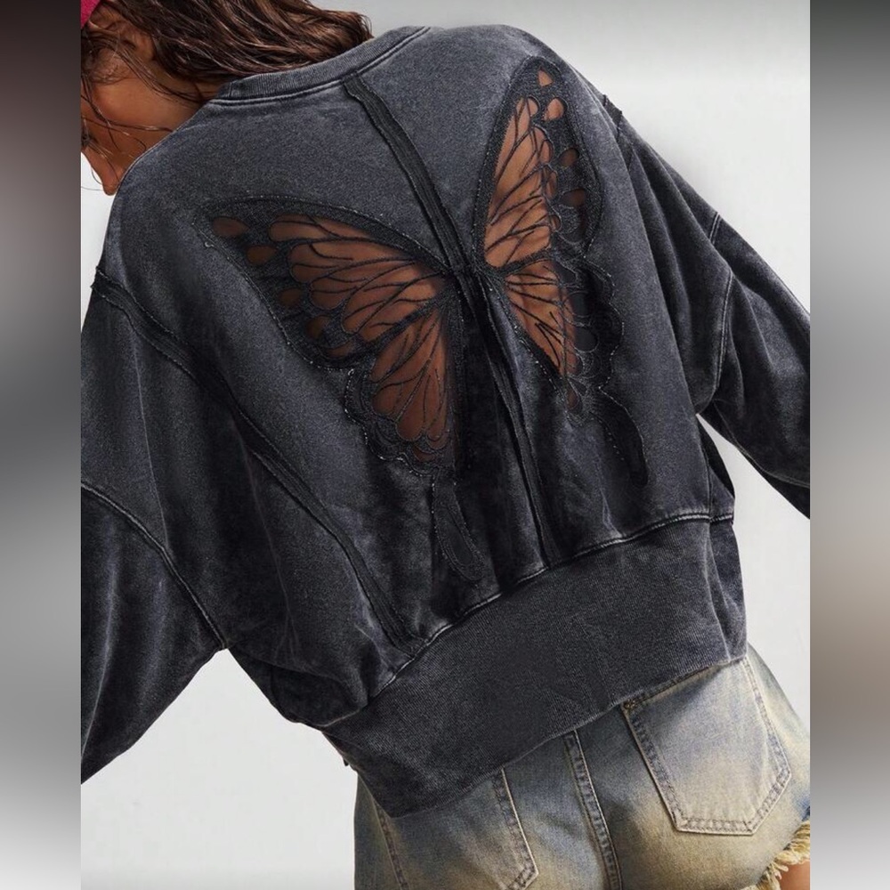 Washed Black Butterfly Cutout Oversized sweatshirt.  NWT